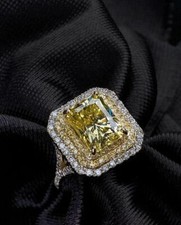 Lab-Created Canary Yellow 18.56CT Citrine With Bright White CZ Triple Halo Ring