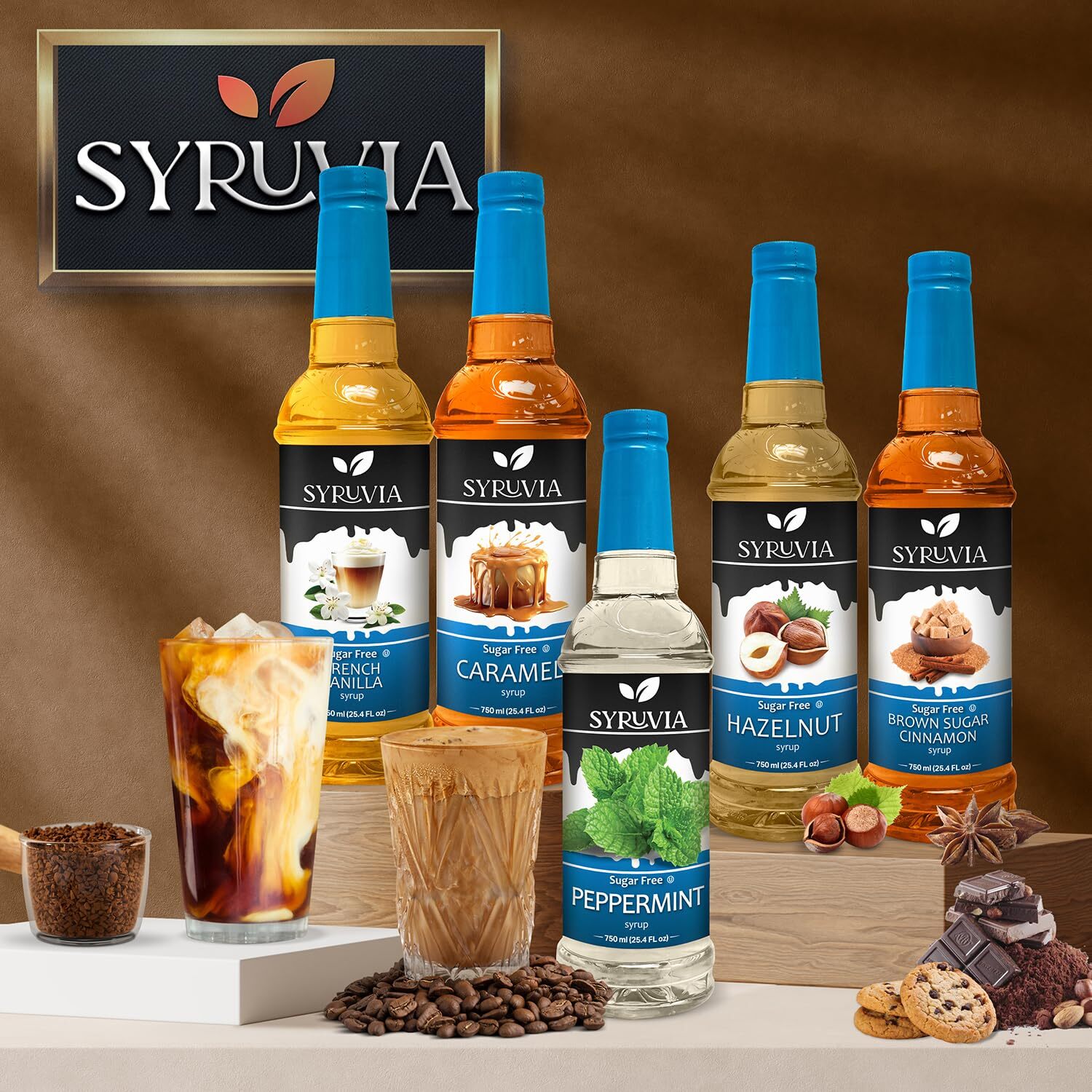 Syruvia Sugar Free Almond Syrup 25.4 fl oz, for Drinks, Desserts, and More