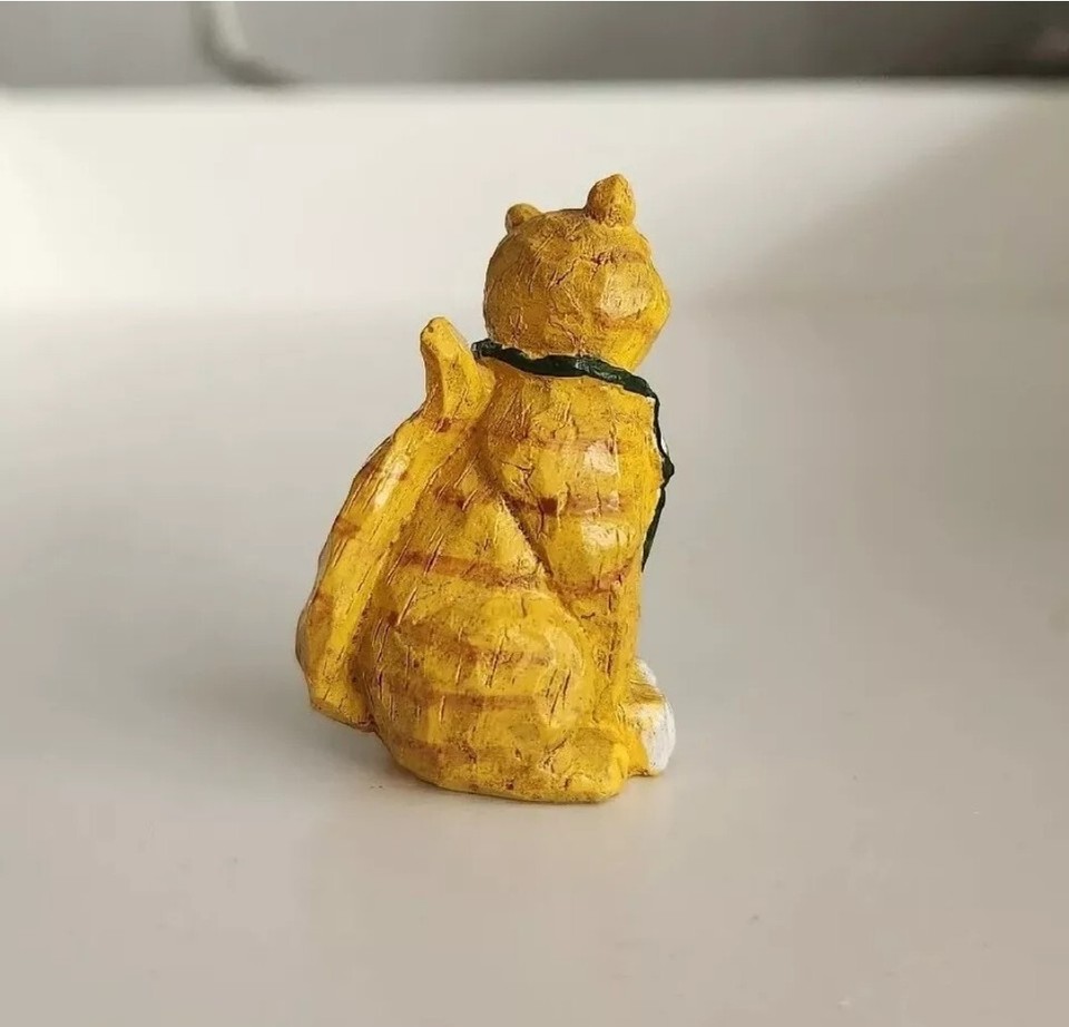Vintage Resin Folk Art Style Seated Orange Cat Figurine with Bow 1.5