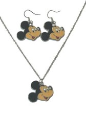 Mickey Mouse Face Charm Pendant Necklace And Earrings Set