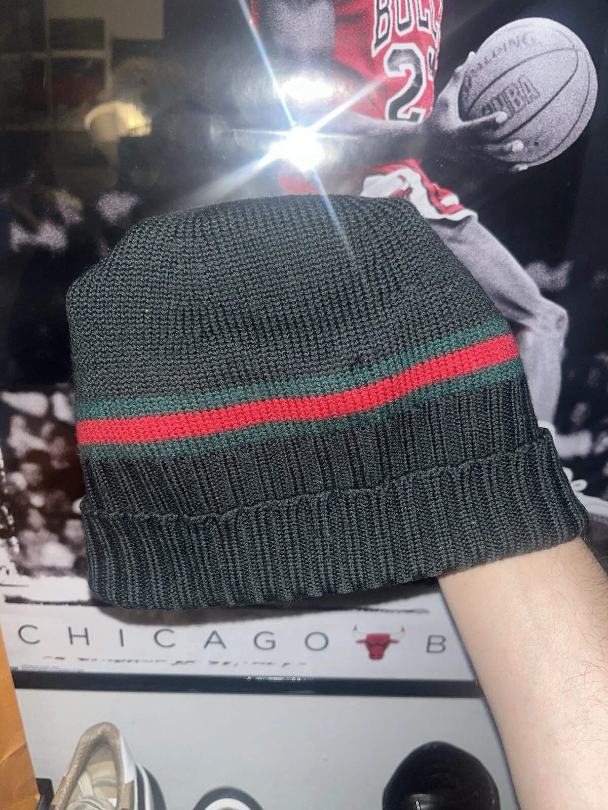 Bonnet Gucci Web Stripe 100% laine unisexe L