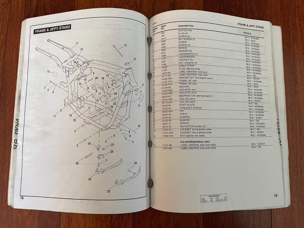 Harley Davidson 1998 Dyna Models OEM Parts Catalog P/N 99439-98A