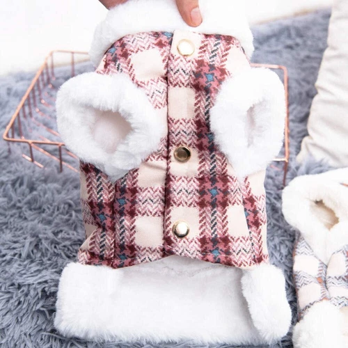 Warm Plaid Dog Vest Coat Fluffy Fur Winter Pet Clothes for Small Dog Puppy Cat - Picture 9 of 12