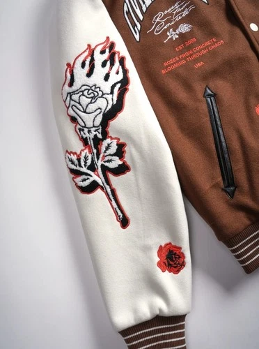 Civil Regime Rose Garden Letterman Jacket in Butter/Reaper Brown image 4