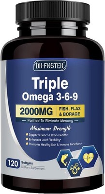 Triple Omega 3-6-9 Fish Oil 2000mg with Vitamin E - EPA & DHA Fatty Acids Supple