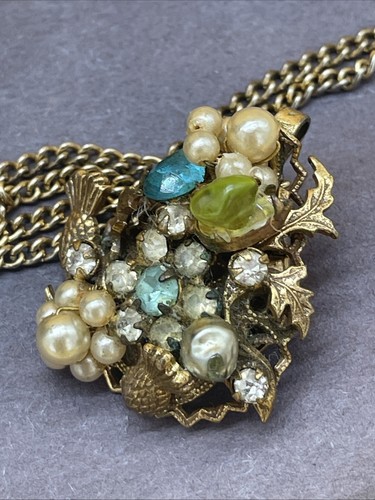 Vintage Original By Robert Pearl/Blue/Green Rhinestone Necklace Pendant