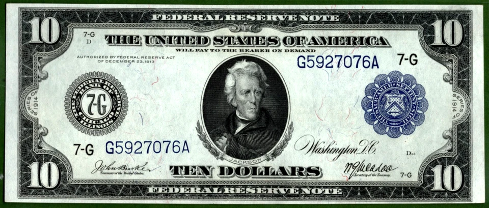 1914💲10  💵  FEDERAL RESERVE NOTE  💵   CHICAGO 💲PCGS  64 - Image 3 of 4