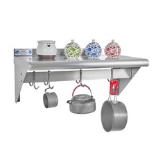 Hally Stainless Steel Shelf with 4 Hooks 12 x 24 Wall Mounted Pot Rack, NSF Comm