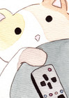 ACEO Watercolor Art Card - Calico Cat Grabbing TV Remote 2.5x3.5