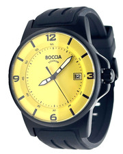 New Boccia Titanium Men's Quartz Watch - Closeout Model, Black Band, Yellow Dial