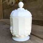 Milk Glass Candy Jar Covered Dish Grape by Westmoreland 6.25” Vtg Tableware