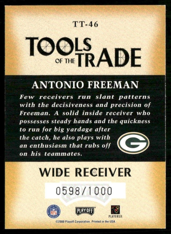 2000 Playoff Absolute Tools of the Trade Antonio Freeman /1000 #TT-46 - Image 2 of 2
