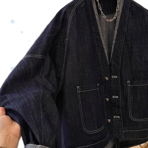 Japandi Batwing sleeves noragi kimono cardigan denim jeans jacket oversized - Picture 3 of 5