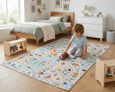 Custom Name Road Map Play Rug Kids Washable Town Floor Mat Gift