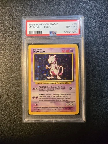 1999 POKEMON GAME MEWTWO - HOLO - BASE SET #10/102 RARE GAMEFREAK PSA 8 NM-MINT