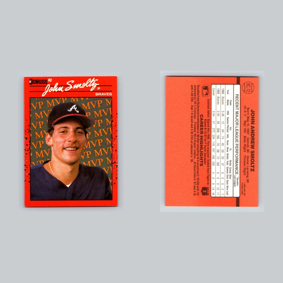 🔥 (2) 1990 Donruss #BC12 John Smoltz / Tom Glavine - Error y tarjetas corregidas Foto 3 de 4