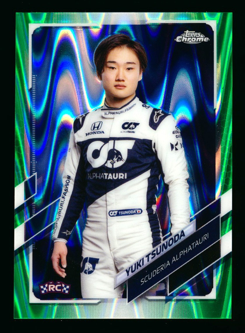 2021 TOPPS CHROME F1 #14 YUKI TSUNODA RC GREEN RAYWAVE REFRACTOR PORTRAIT #44/99