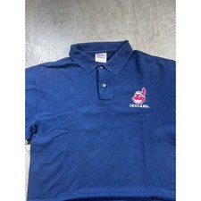 Deadstock Vintage 90s Cleveland Indians Polo Shirt Navy Medium