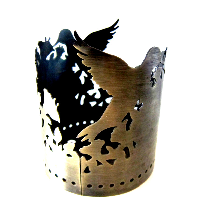 Colonial Candle Cape Cod Hummingbirds Candle Jar Holder Antique  Finish  4"