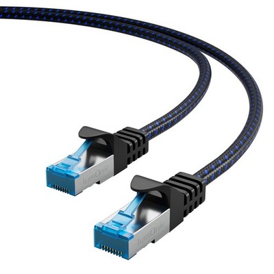 1m CAT8.1 Patchkabel S/FTP RJ45 Schwarz Blau Premium Nylon Optik Ethernet LAN Ne
