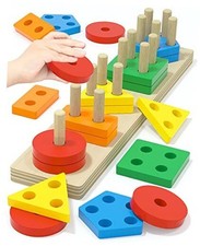 Montessori Toys for 1 2 3 Years Old Boys Girls Birthday Gifts, Wooden Rainbow