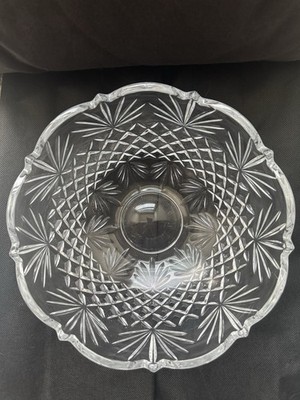 Brilliant Cut Leaded Crystal Bowl Starburst, Fans, Diamond Points, Scalloped 8.5