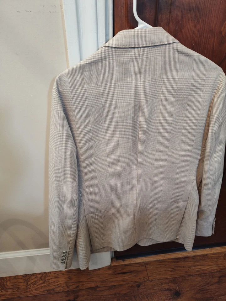 Bonobos Cotton Linen Blazer 38s White and Beige check Slim Fit - Image 4 of 4