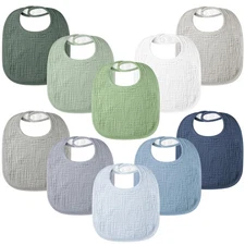 100% Cotton Muslin Baby Bibs 10-Pack Baby Drool Bibs for Unisex Baby Toddlers...