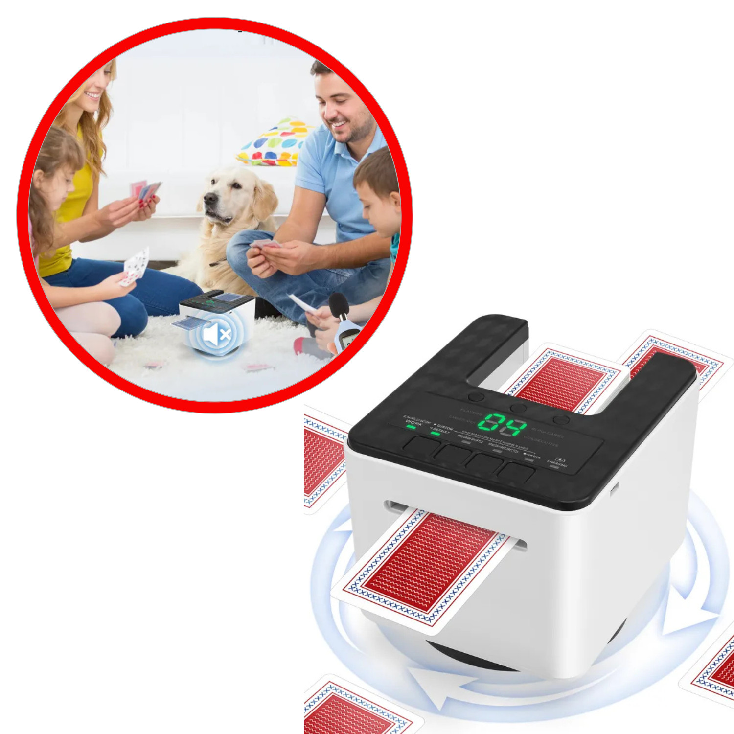 Mélangeur de Cartes Électronique 360° Automatique Rechargeable 1-8 Joueurs