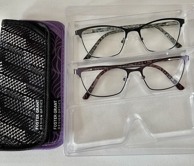 Foster Grant 2er Pack Damen Lesebrille Metall & gemustert +1,50, 2 Etuis, Neu