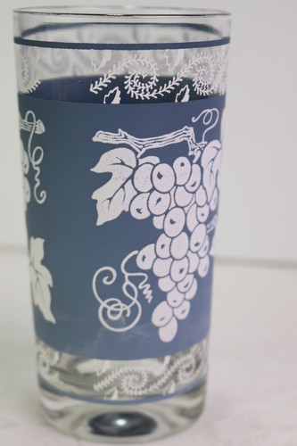 Vintage Hazel Atlas Highball Glass Tumblers (s) White Grapes on Blue - Picture 3 of 5
