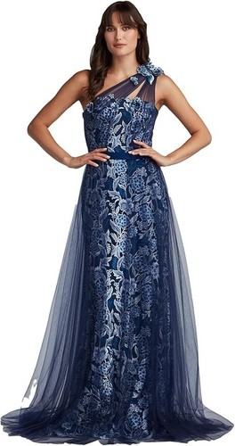 Tadashi Shoji Georgina One Shoulder Illusion Overlay Long Dress Gown 10 NWT $678 - Picture 2 of 5