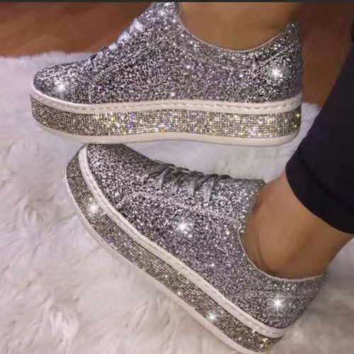 Women's Sequins Sneakers Korean Style Lace Up Large Size Flat Shoes Thick Bottom - Bild 10 von 26