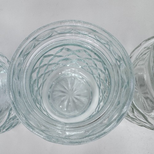 VTG Set of 3 Anchor Hocking Glass Lidded Canisters w/Lids 4 1/2” Diamond Pattern - Picture 7 of 11
