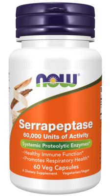 NOW FOODS Serrapeptase 60 Veg Caps 60,000 SU 04/28EXP