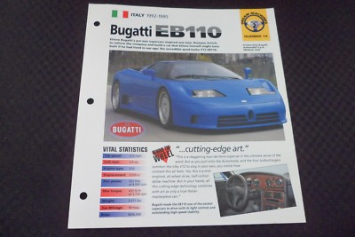Hot Cars 1992 1993 1994 1995 Bugatti EB110 IMP Info Fold-Out Spec Sheet