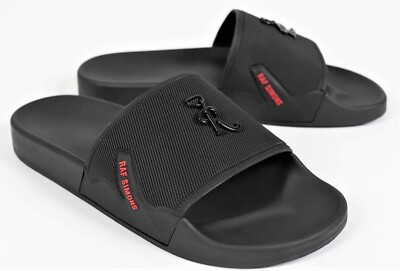 RAF SIMONS 'Astra' Logo Slides Men's Slip-On Pool Shoe Blk/Red EUR 41 US 8.5 NIB