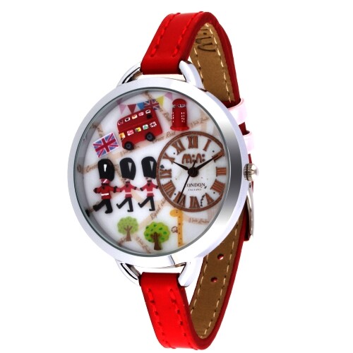 England Theme Fashion Watch | 3D Picture Travel Red UK Tourist Woman Analog