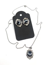 Vintage 1950's AMCO Sterling Silver Hematite Necklace & Screw Back Earrings Set