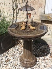 Smart Solar Umbrella Fountain Duck Family Bronze Effect Water Feature Outdoor