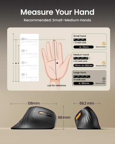 ProtoArc EM11 NL Ergonomic Mouse Wireless Vertical Mini Mouse Rechargeable - Picture 6 of 8