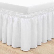 15 Inch Drop White Elastic Bed Skirts Queen Size Dust Ruffle Machine Washable