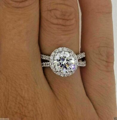 Engagement Ring 14k White Gold 2.50Ct Round White Moissanite Split Shank Size 8