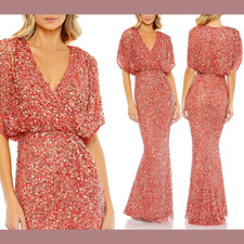NWT Mac Duggal [ 16 ] 5640 Draped Sleeve V Neck Gown Paprika Orange Red #J1148