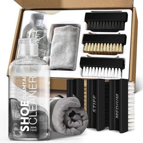 Olamtai Schuhreiniger Sneaker Kit, 10oz Reiniger mit Handtuch & 3 Bürsten