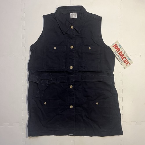 Vintage 90s Jordache Jean Denim Shirt Belted Sleeveless Large Black Hip Hop