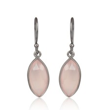 Rose Chalcedony Gemstone Black Rhodium 925 Silver Women's Dangle Earrings