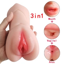 3 in 1 Realistic Male Masturbator Oral Vagina Anal Pocket Pussy Sex Toys for Men