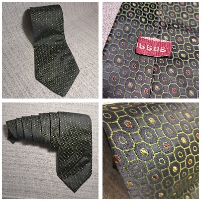 VTG Soviet Period Lwow Mens Jacquard Honeycomb Pattern Greenish Tie 59 1/8 ''Long