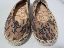 Sam Edelman Jessa Leopard Brown Logo Embroidered Espadrille Loafers Flats 7.5